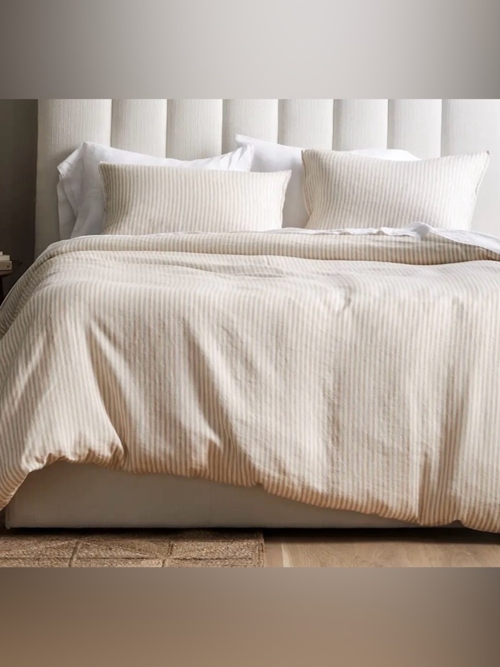 NWOT Quince European Linen Stripe Duvet Cover, Twin (Natural/White)